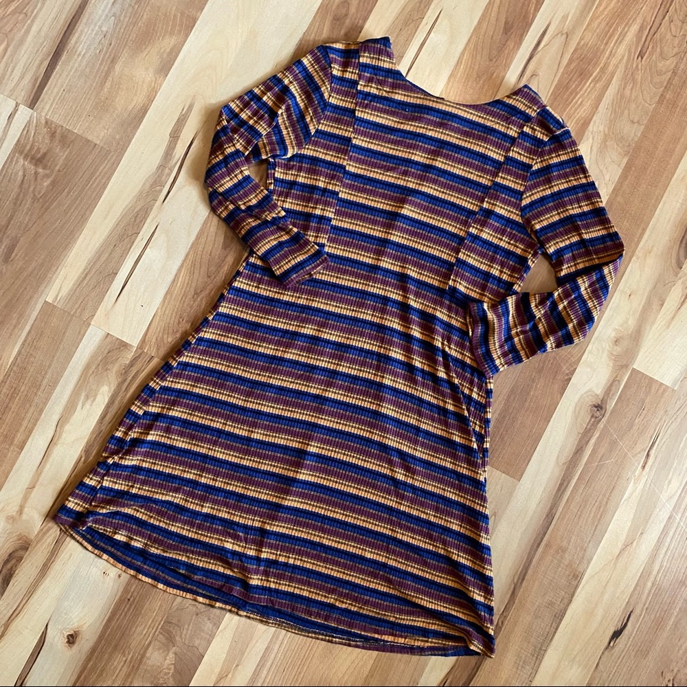 Retro Striped Skater Sweater Dress | Keyhole Back | S